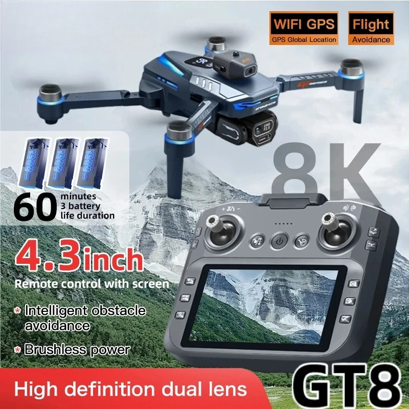 Fpv Brushless Rc Drone 4K - Original GT8 Drone 8K Professional Dual